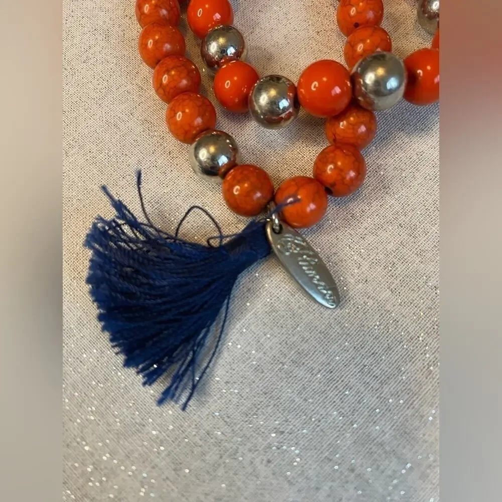 Plunder Silver Orange Blue Tassel Elastic Stack Bracelets BOHO Statement Western